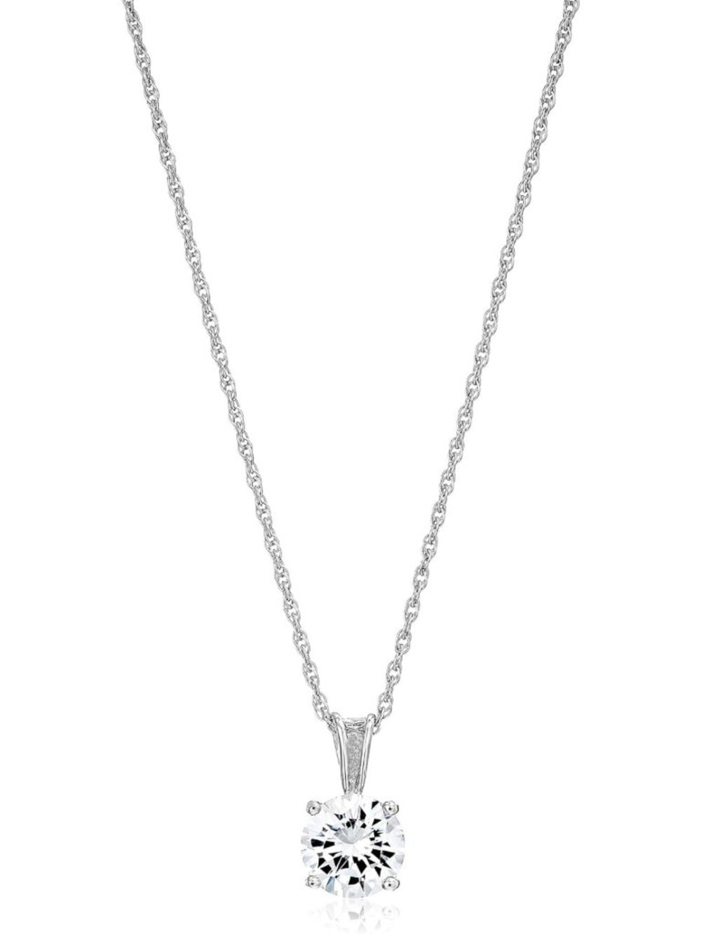 Sterling Silver Cubic Zirconia Round Cut Solitaire Pendant Necklace 18